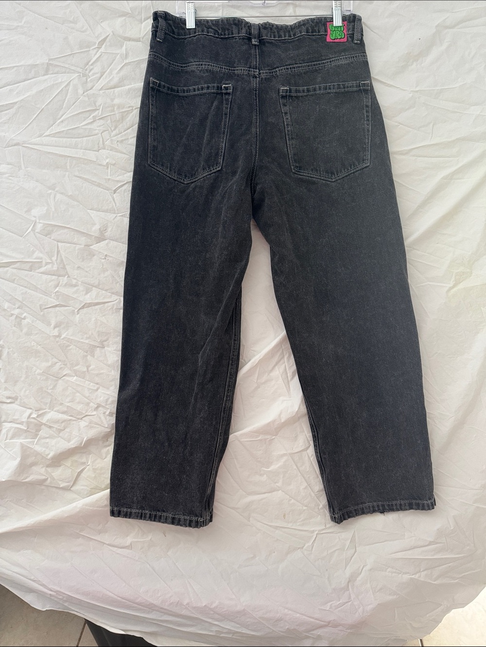 Empyre 90’s Y2K Skater Black Relaxed Wide Leg Jeans with Green Logo Accent - Picture 4 of 5